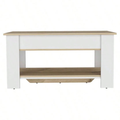 Austin Storage Table, One Extendable Table Shelf, Four, Lower Shelf - Light Oak/ White