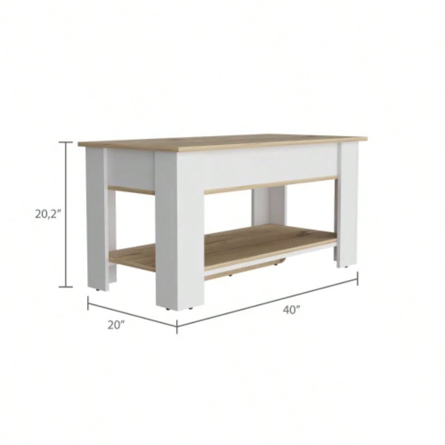 Austin Storage Table, One Extendable Table Shelf, Four, Lower Shelf - Light Oak/ White