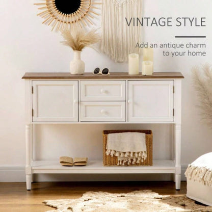Console Table with Drawers, Vintage Entryway Table with 2 Drawers, Cabinets and Bottom Shelf, Retro Sofa Table Living Room, Bedroom, White