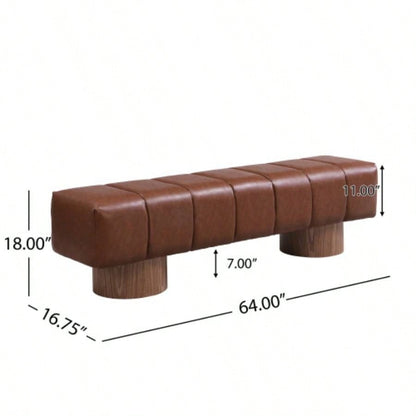 Upholstered Dining Dining Room, No - Assembly End of Bed Entryway Ottoman Bedroom Living Room, Brown PU Stool Top Wood Leg 300 LBS Weight Capacity