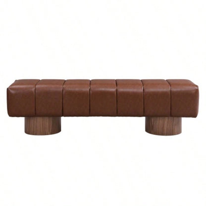 Upholstered Dining Dining Room, No - Assembly End of Bed Entryway Ottoman Bedroom Living Room, Brown PU Stool Top Wood Leg 300 LBS Weight Capacity