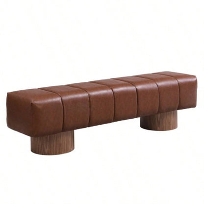 Upholstered Dining Dining Room, No - Assembly End of Bed Entryway Ottoman Bedroom Living Room, Brown PU Stool Top Wood Leg 300 LBS Weight Capacity
