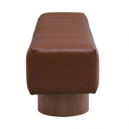 Upholstered Dining Dining Room, No - Assembly End of Bed Entryway Ottoman Bedroom Living Room, Brown PU Stool Top Wood Leg 300 LBS Weight Capacity