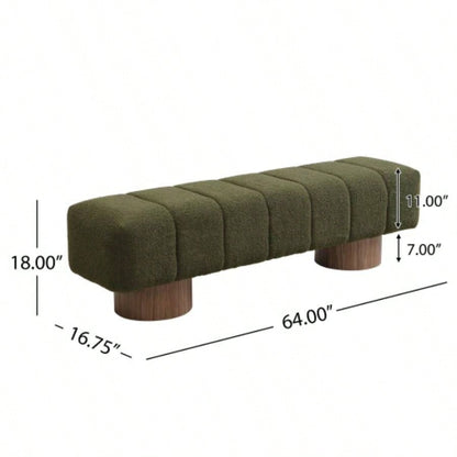 Upholstered Dining Dining Room, No - Assembly End of Bed Entryway Ottoman Bedroom Living Room, Green Boucle Fabric Stool Top Wood Leg 300 LBS Weight Capacity