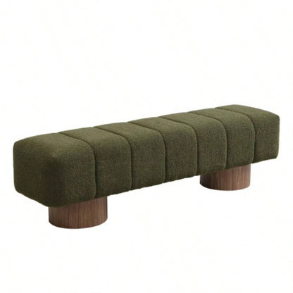 Upholstered Dining Dining Room, No - Assembly End of Bed Entryway Ottoman Bedroom Living Room, Green Boucle Fabric Stool Top Wood Leg 300 LBS Weight Capacity