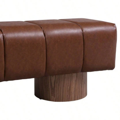 Upholstered Dining Dining Room, No - Assembly End of Bed Entryway Ottoman Bedroom Living Room, Brown PU Stool Top Wood Leg 300 LBS Weight Capacity