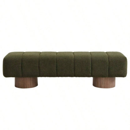 Upholstered Dining Dining Room, No - Assembly End of Bed Entryway Ottoman Bedroom Living Room, Green Boucle Fabric Stool Top Wood Leg 300 LBS Weight Capacity