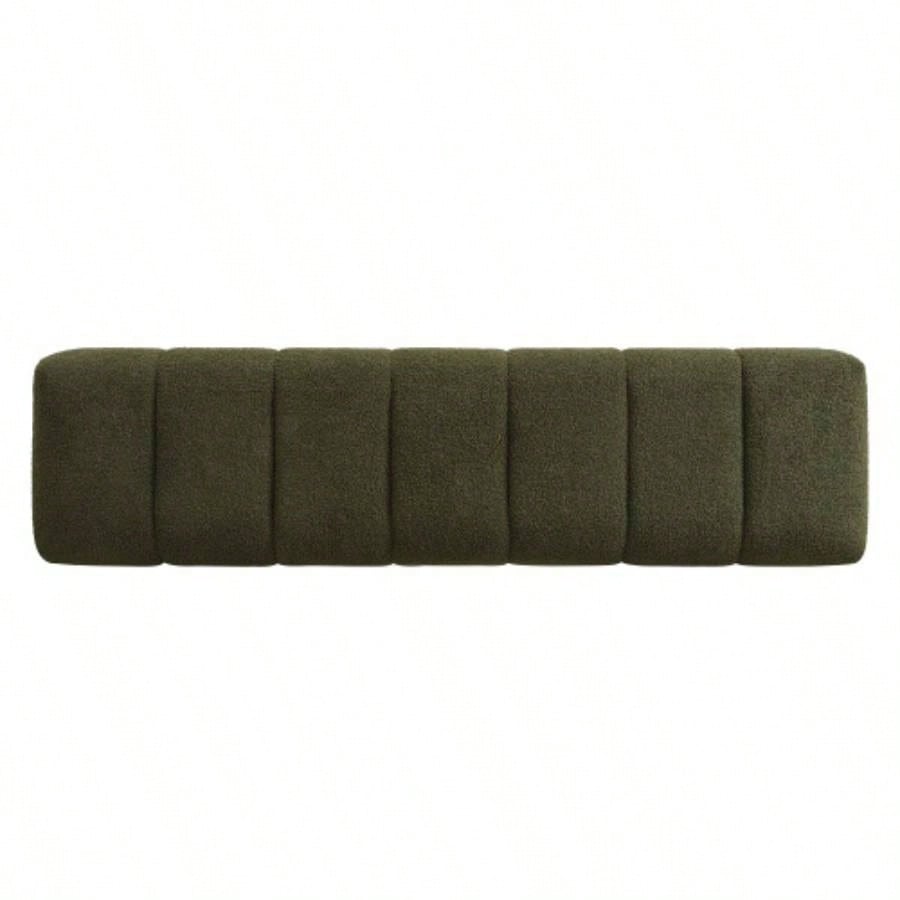 Upholstered Dining Dining Room, No - Assembly End of Bed Entryway Ottoman Bedroom Living Room, Green Boucle Fabric Stool Top Wood Leg 300 LBS Weight Capacity