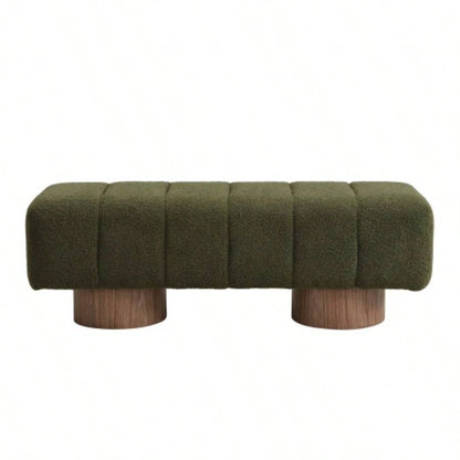 Upholstered Dining Dining Room, No - Assembly End of Bed Entryway Ottoman Bedroom Living Room, Green Boucle Fabric Stool Top Wood Leg 300 LBS Weight Capacity
