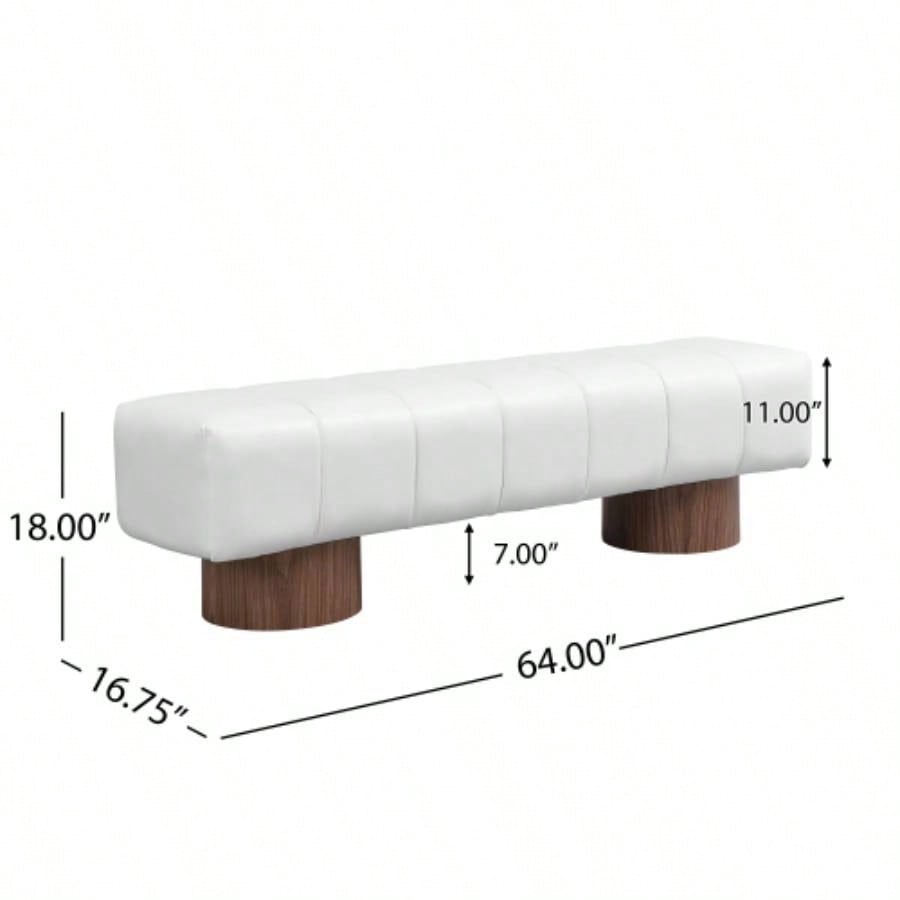 Upholstered Dining Dining Room, No - Assembly End of Bed Entryway Ottoman Bedroom Living Room, Beige PU Stool Top Wood Leg 300 LBS Weight Capacity