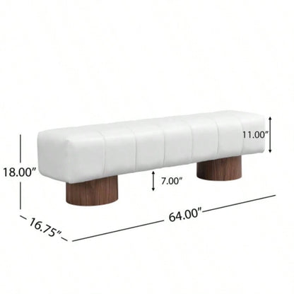 Upholstered Dining Dining Room, No - Assembly End of Bed Entryway Ottoman Bedroom Living Room, Beige PU Stool Top Wood Leg 300 LBS Weight Capacity