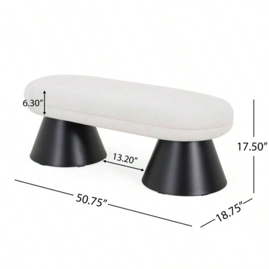 Dining Dining Room, Upholstered Bedroom End of Bed Entryway Fabric Ottoman Living Room, Beige Stool Top Black Iron Leg 300 LBS Weight Capacity