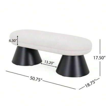 Dining Dining Room, Upholstered Bedroom End of Bed Entryway Fabric Ottoman Living Room, Beige Stool Top Black Iron Leg 300 LBS Weight Capacity