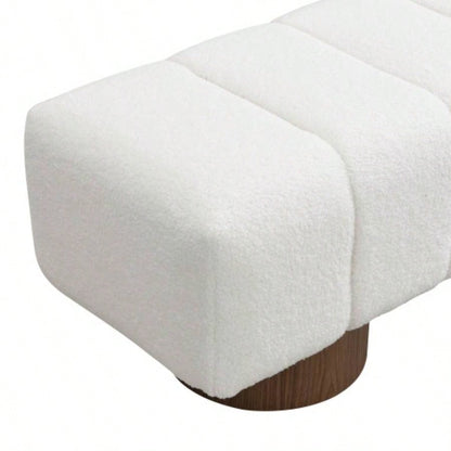 Upholstered Dining Dining Room, No - Assembly End of Bed Entryway Ottoman Bedroom Living Room, White Boucle Fabric Stool Top Wood Leg 300 LBS Weight Capacity