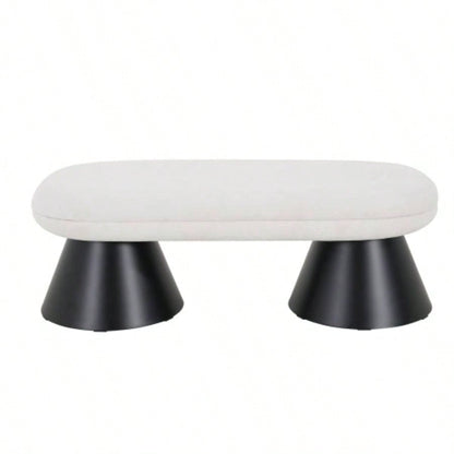 Dining Dining Room, Upholstered Bedroom End of Bed Entryway Fabric Ottoman Living Room, Beige Stool Top Black Iron Leg 300 LBS Weight Capacity