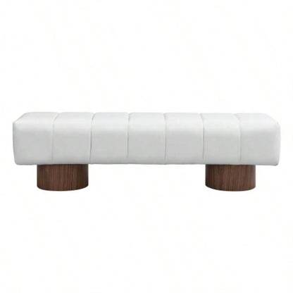 Upholstered Dining Dining Room, No - Assembly End of Bed Entryway Ottoman Bedroom Living Room, Beige PU Stool Top Wood Leg 300 LBS Weight Capacity