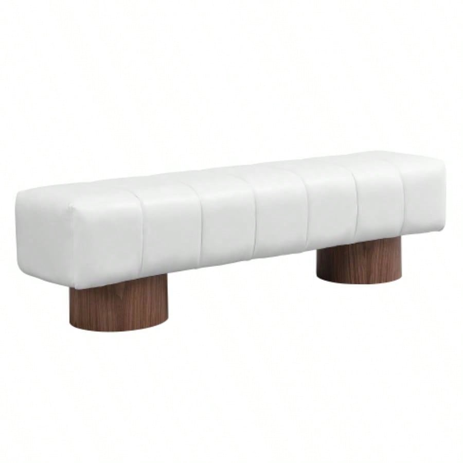 Upholstered Dining Dining Room, No - Assembly End of Bed Entryway Ottoman Bedroom Living Room, Beige PU Stool Top Wood Leg 300 LBS Weight Capacity