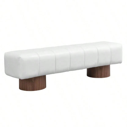 Upholstered Dining Dining Room, No - Assembly End of Bed Entryway Ottoman Bedroom Living Room, Beige PU Stool Top Wood Leg 300 LBS Weight Capacity