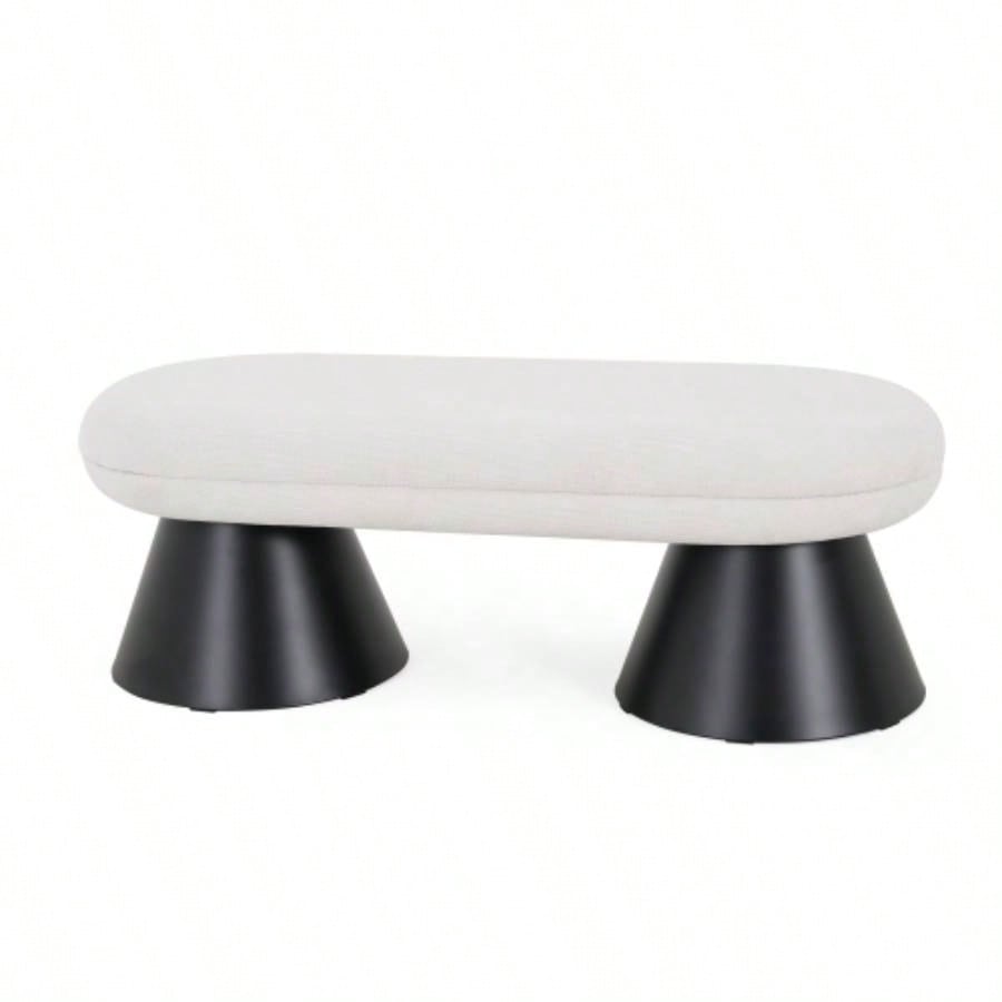 Dining Dining Room, Upholstered Bedroom End of Bed Entryway Fabric Ottoman Living Room, Beige Stool Top Black Iron Leg 300 LBS Weight Capacity