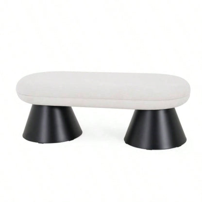 Dining Dining Room, Upholstered Bedroom End of Bed Entryway Fabric Ottoman Living Room, Beige Stool Top Black Iron Leg 300 LBS Weight Capacity