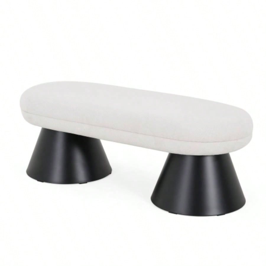 Dining Dining Room, Upholstered Bedroom End of Bed Entryway Fabric Ottoman Living Room, Beige Stool Top Black Iron Leg 300 LBS Weight Capacity