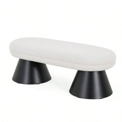 Dining Dining Room, Upholstered Bedroom End of Bed Entryway Fabric Ottoman Living Room, Beige Stool Top Black Iron Leg 300 LBS Weight Capacity