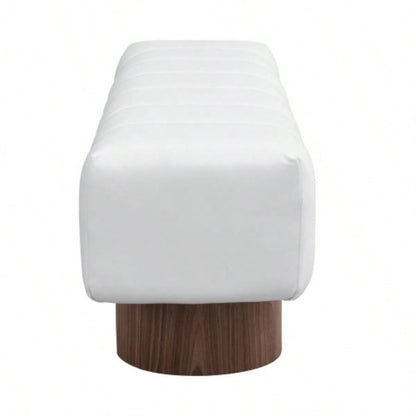 Upholstered Dining Dining Room, No - Assembly End of Bed Entryway Ottoman Bedroom Living Room, Beige PU Stool Top Wood Leg 300 LBS Weight Capacity