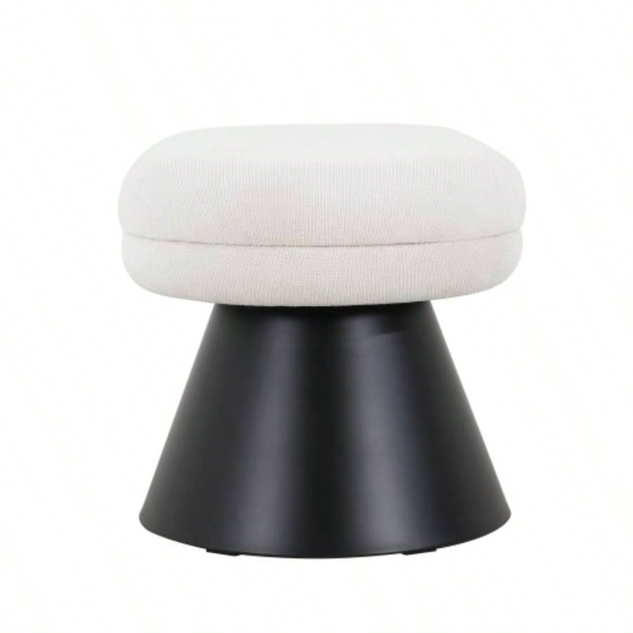 Dining Dining Room, Upholstered Bedroom End of Bed Entryway Fabric Ottoman Living Room, Beige Stool Top Black Iron Leg 300 LBS Weight Capacity