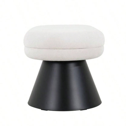 Dining Dining Room, Upholstered Bedroom End of Bed Entryway Fabric Ottoman Living Room, Beige Stool Top Black Iron Leg 300 LBS Weight Capacity