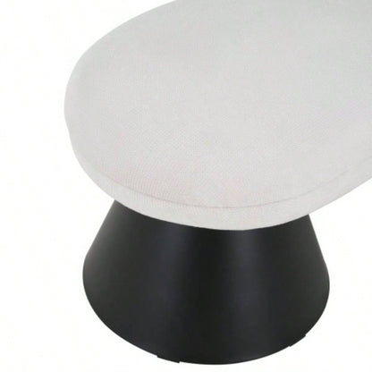 Dining Dining Room, Upholstered Bedroom End of Bed Entryway Fabric Ottoman Living Room, Beige Stool Top Black Iron Leg 300 LBS Weight Capacity