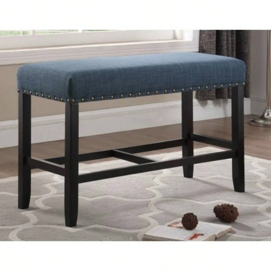 Biony Fabric Counter Height Dining with Nailhead Trim, Blue