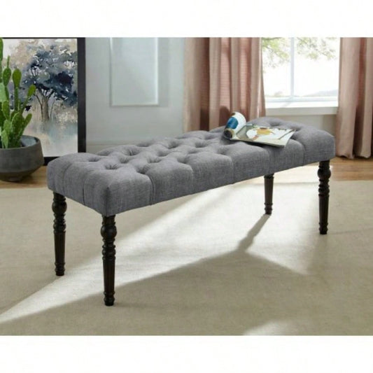 Fabric Tufted Turned Leg Dining, Gray