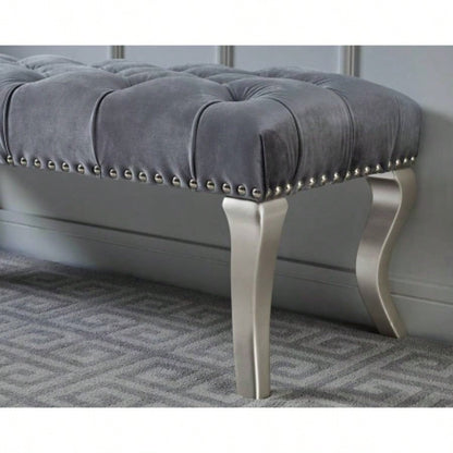 Decor Maxem Tufted Fabric Upholstered Nailhead Trim, Gray