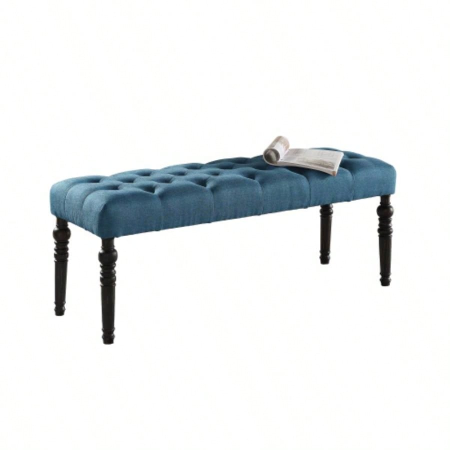 Fabric Tufted Turned Leg Dining, Blue