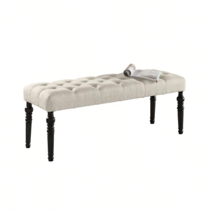 Fabric Tufted Turned Leg Dining, Tan