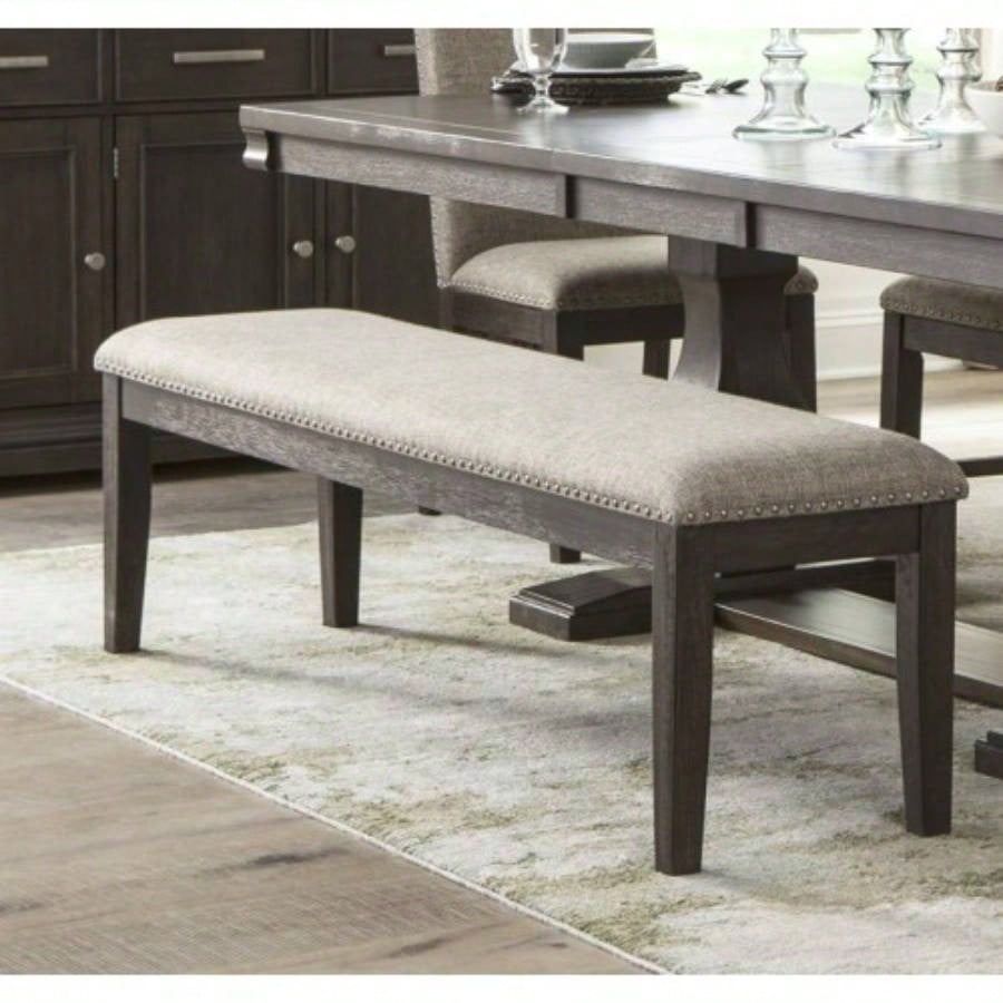 Traditional Style Wood Framed 1pc Upholstered Naihead Trim Wire Brushed Rustic Brown Dining Room Furniture
