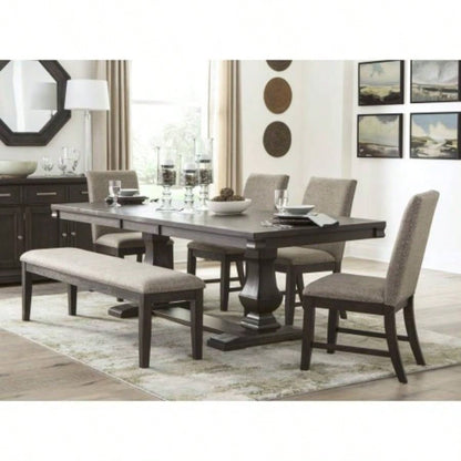 Traditional Style Wood Framed 1pc Upholstered Naihead Trim Wire Brushed Rustic Brown Dining Room Furniture
