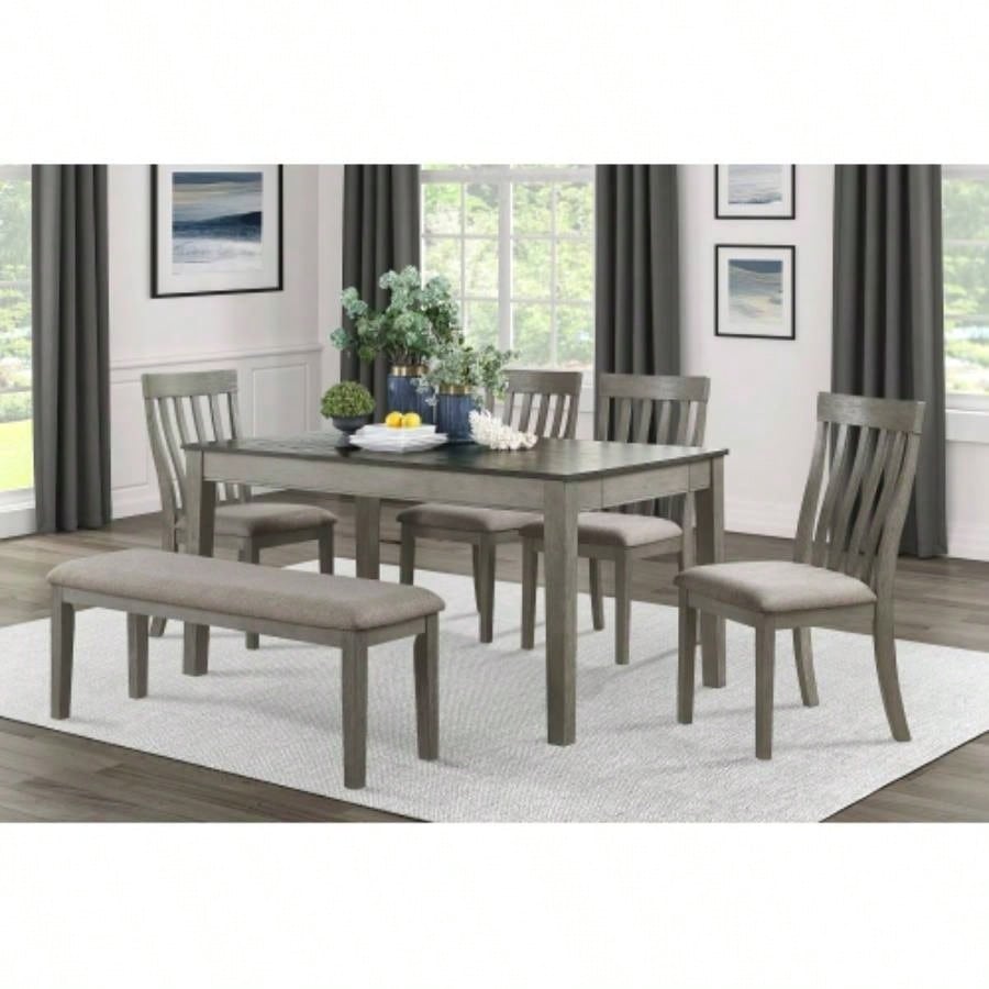 Fabric Upholstered 1pc Wire Brushed Light Gray Wooden Frame Dining Room Furniture