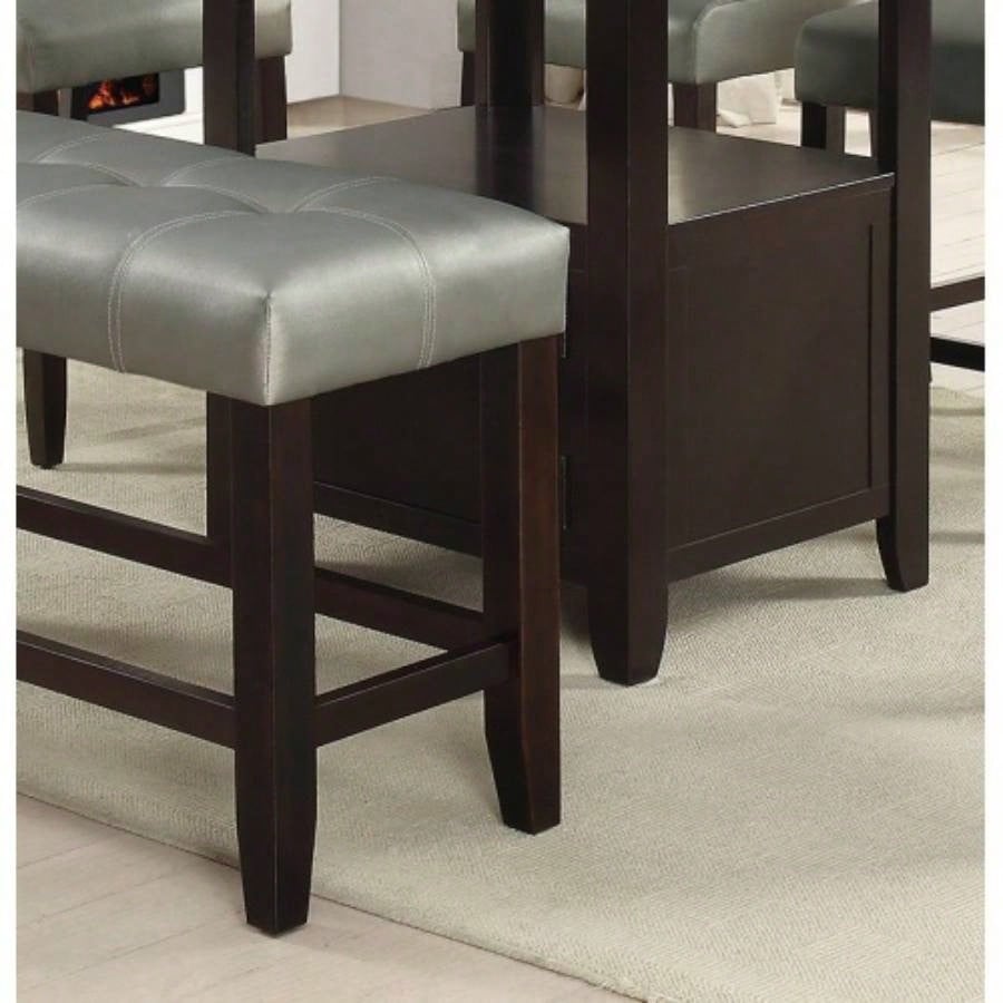 Counter Height 1pc Dining Room Silver Faux Leather Cushion Tufted Wooden Base Comfort Kitchen Dining