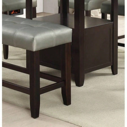 Counter Height 1pc Dining Room Silver Faux Leather Cushion Tufted Wooden Base Comfort Kitchen Dining