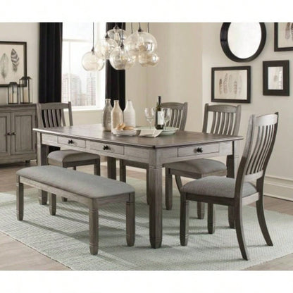 Wood Frame Dining 1pc Antique Gray Frame With Neutral Tone Gray Fabric