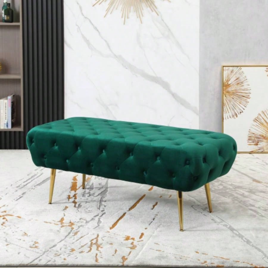 Sira Velvet Button Tufted with Gold Metal, Green