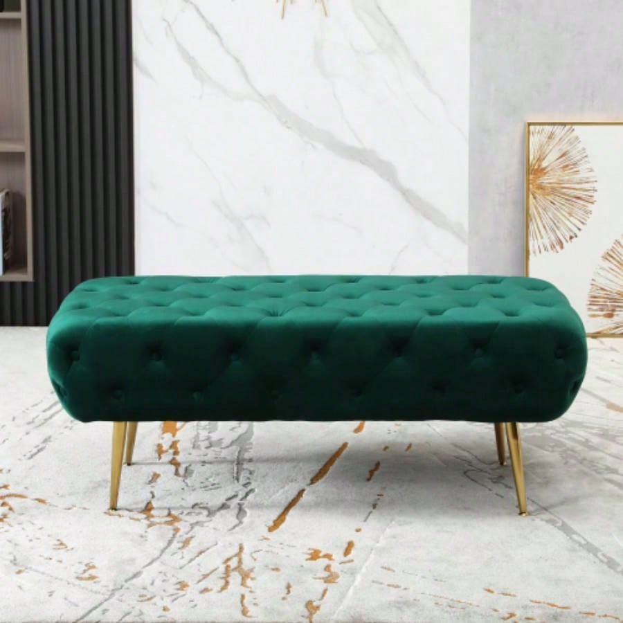 Sira Velvet Button Tufted with Gold Metal, Green