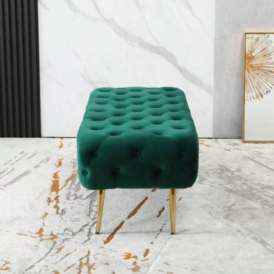 Sira Velvet Button Tufted with Gold Metal, Green