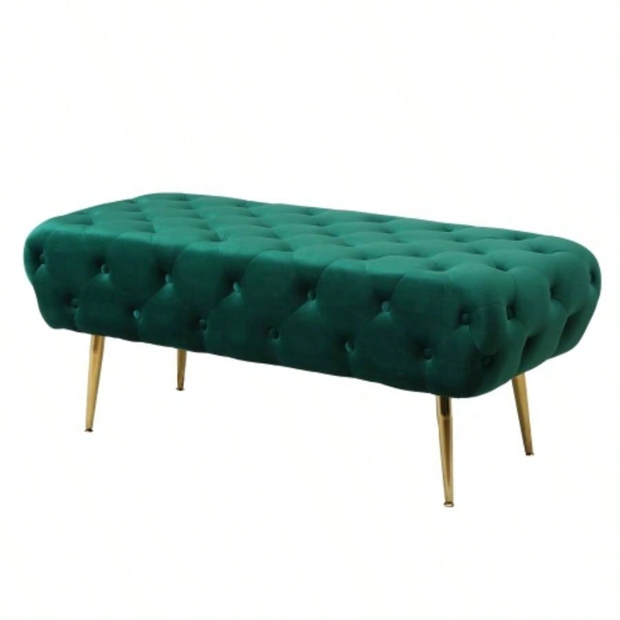 Sira Velvet Button Tufted with Gold Metal, Green