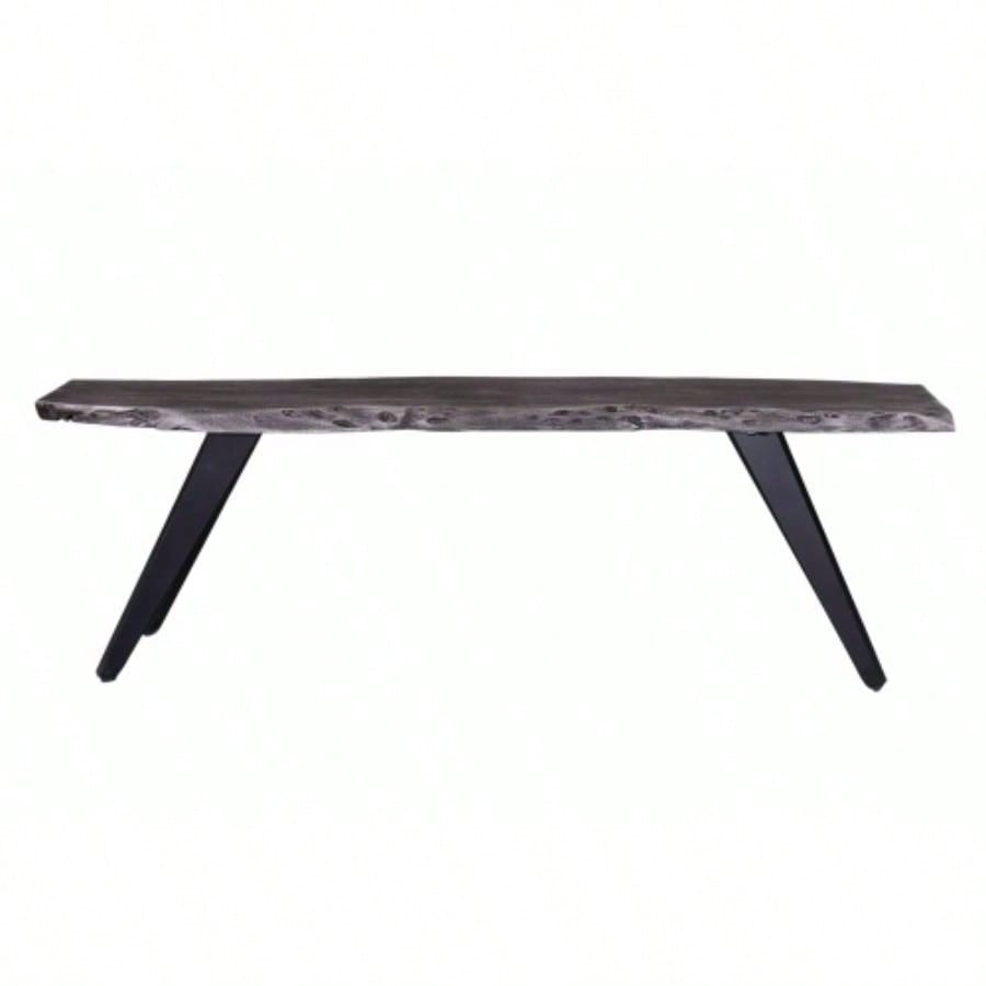 60 Inch Modern Dining, Acacia Wood Table, Live, Iron, Gray, Black