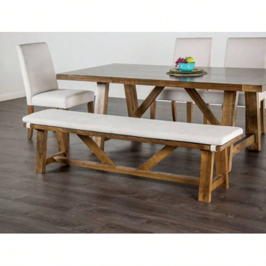 Modern Upholstery With Cushion Rustic Style Trestle Base Upholstered Brown And White