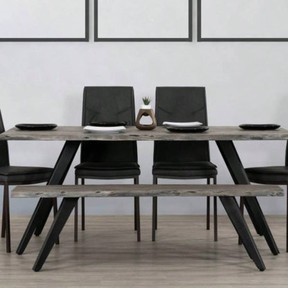 60 Inch Modern Dining, Acacia Wood Table, Live, Iron, Gray, Black