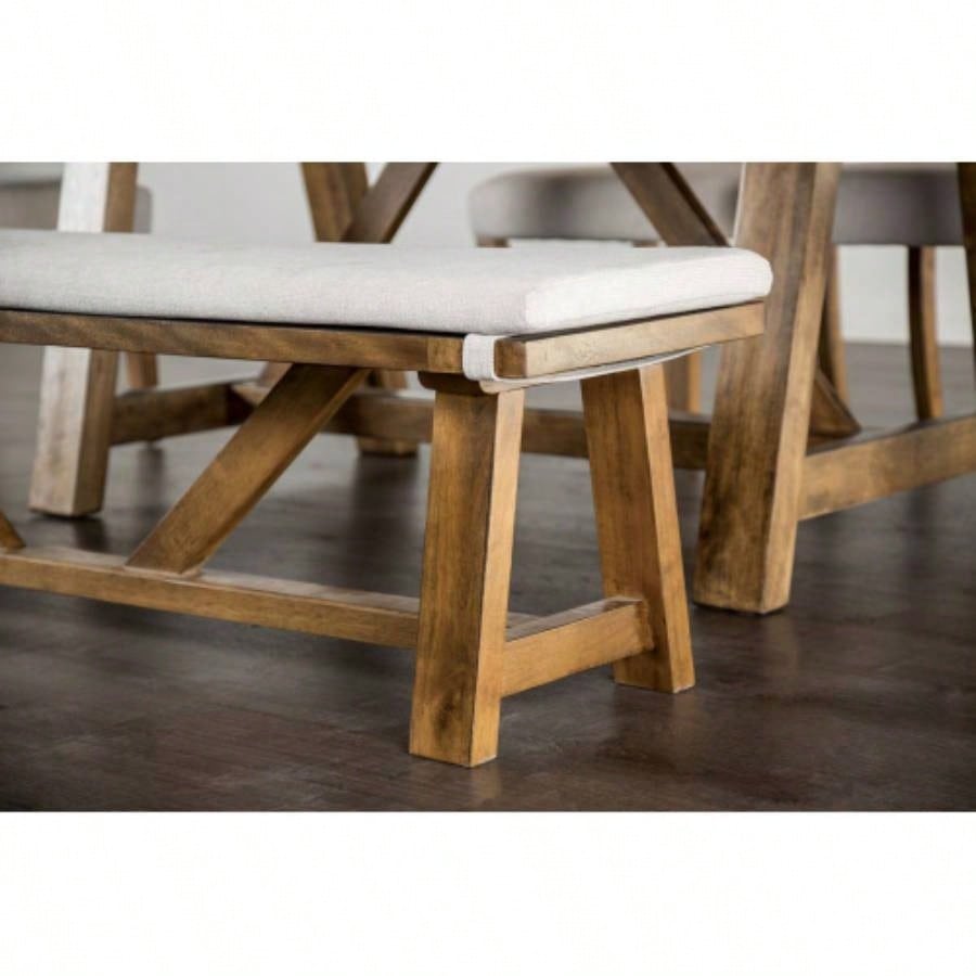 Modern Upholstery With Cushion Rustic Style Trestle Base Upholstered Brown And White