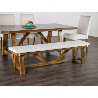 Modern Upholstery With Cushion Rustic Style Trestle Base Upholstered Brown And White